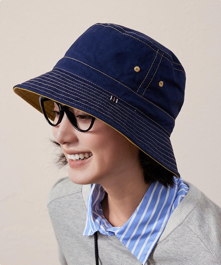 Cotton Bucket Hat–Cotton Wide Brim Hat, Dual-Color, Two-Way Wear - AOA Fashion Accessories