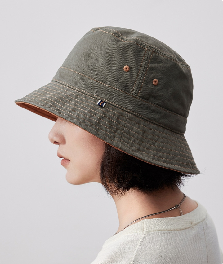 Cotton Bucket Hat–Cotton Wide Brim Hat, Dual-Color, Two-Way Wear - AOA Fashion Accessories
