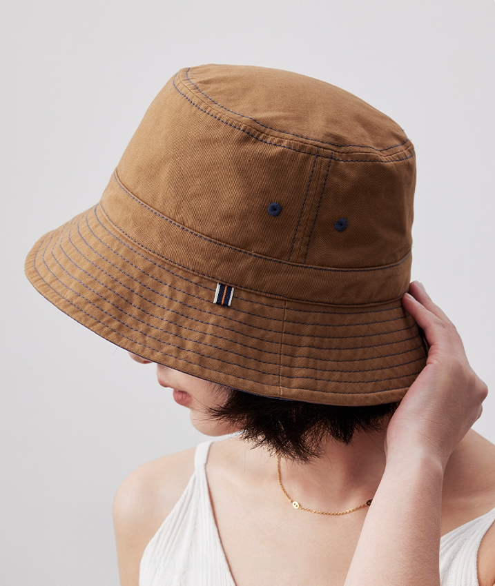 Cotton Bucket Hat–Cotton Wide Brim Hat, Dual-Color, Two-Way Wear - AOA Fashion Accessories