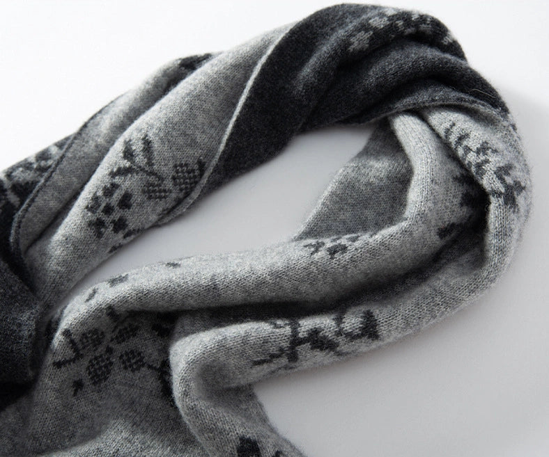 Reversible Cashmere Scarf - with Floral Jacquard Pattern | Multiple Colors