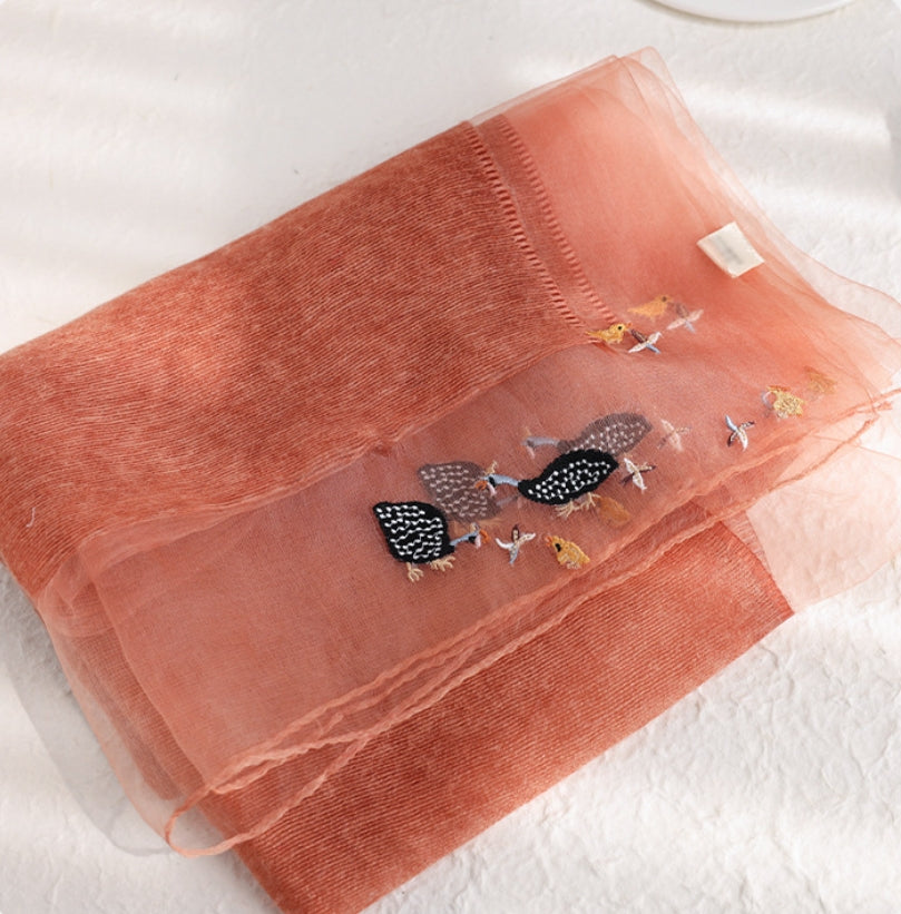 Embroidered Silk Scarf for Women – Lightweight Wrap - AOA Fashion Accessories