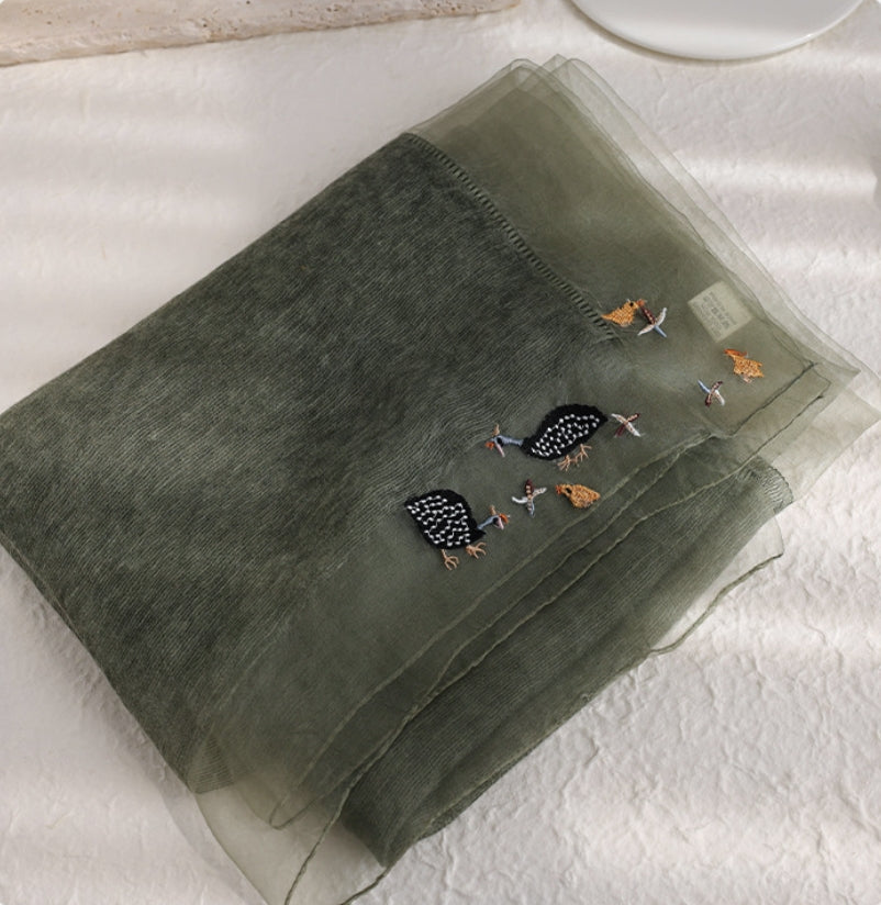 Embroidered Silk Scarf for Women – Lightweight Wrap - AOA Fashion Accessories