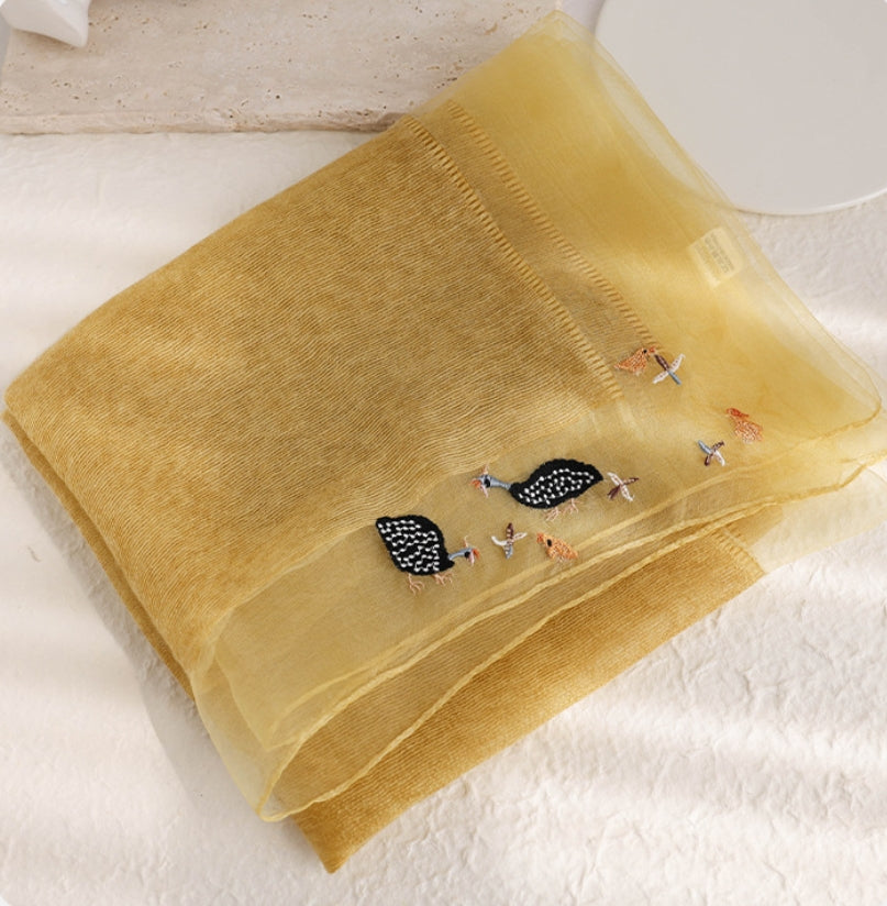 Embroidered Silk Scarf for Women – Lightweight Wrap - AOA Fashion Accessories