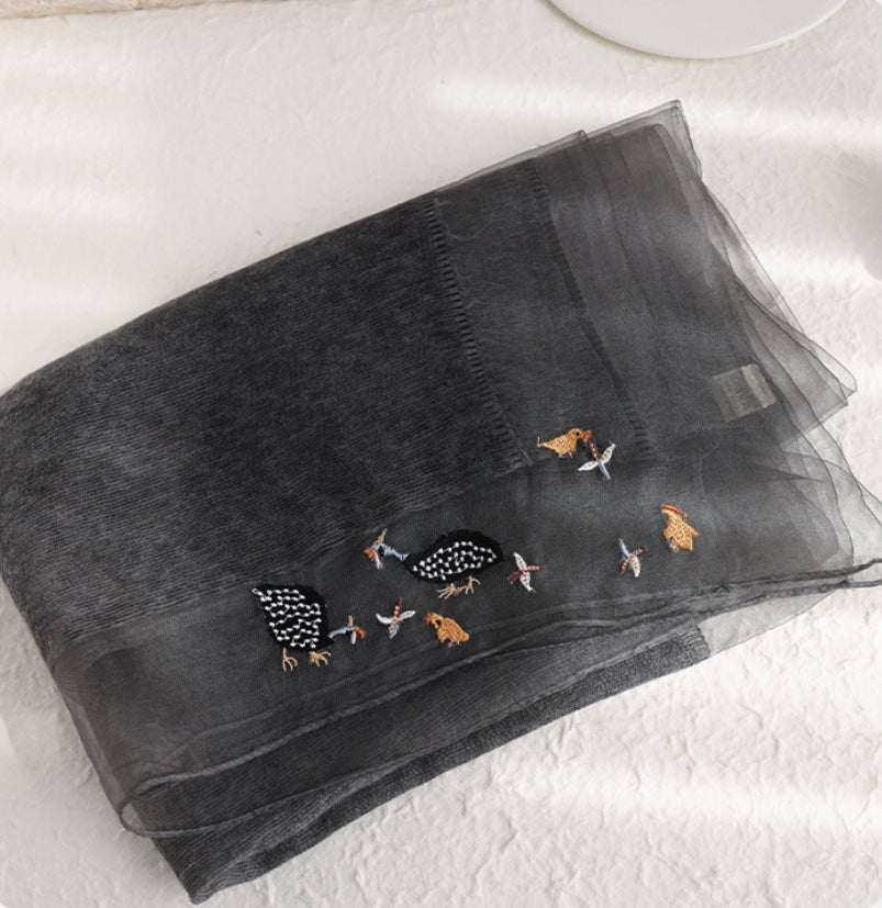 Embroidered Silk Scarf for Women – Lightweight Wrap - AOA Fashion Accessories