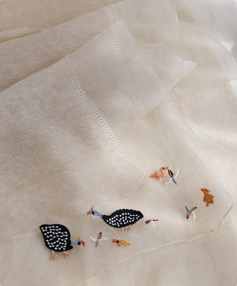 Embroidered Silk Scarf for Women – Lightweight Wrap - AOA Fashion Accessories
