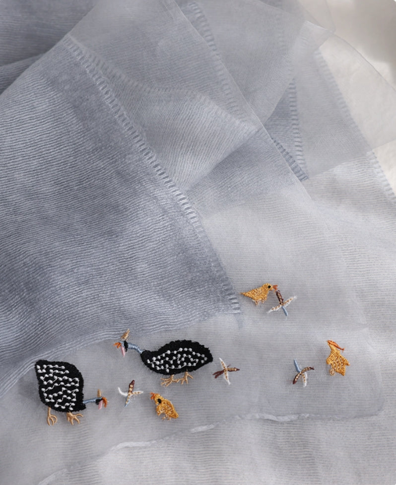 Embroidered Silk Scarf for Women – Lightweight Wrap - AOA Fashion Accessories