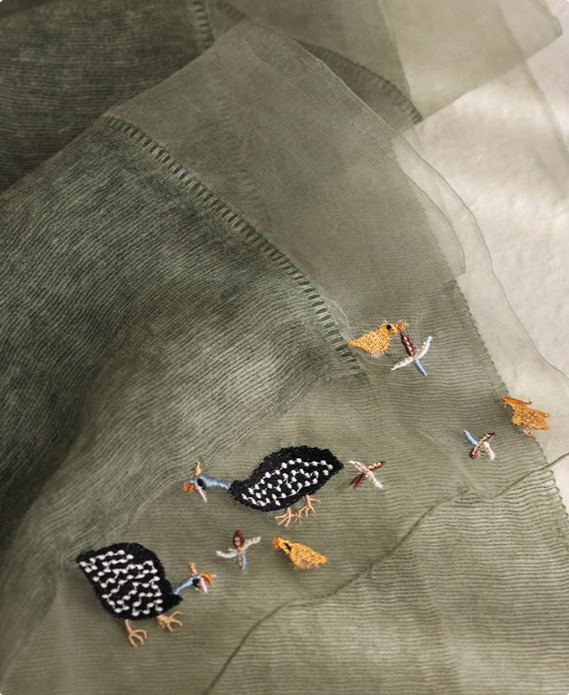 Embroidered Silk Scarf for Women – Lightweight Wrap - AOA Fashion Accessories