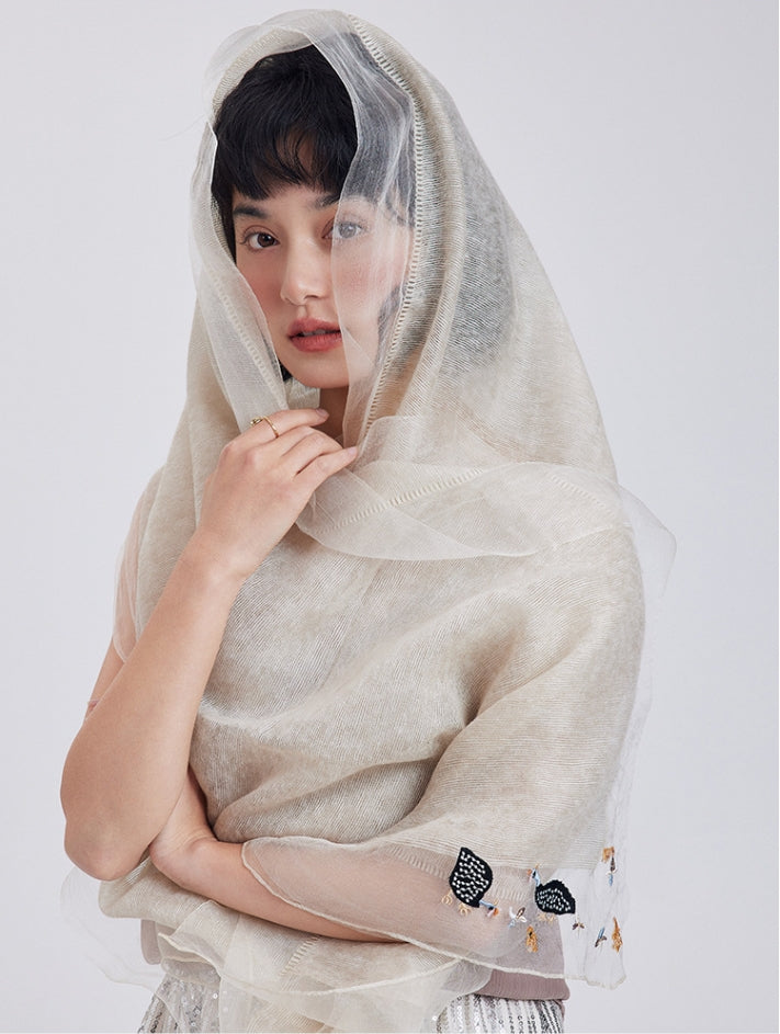 Embroidered Silk Scarf for Women – Lightweight Wrap - AOA Fashion Accessories