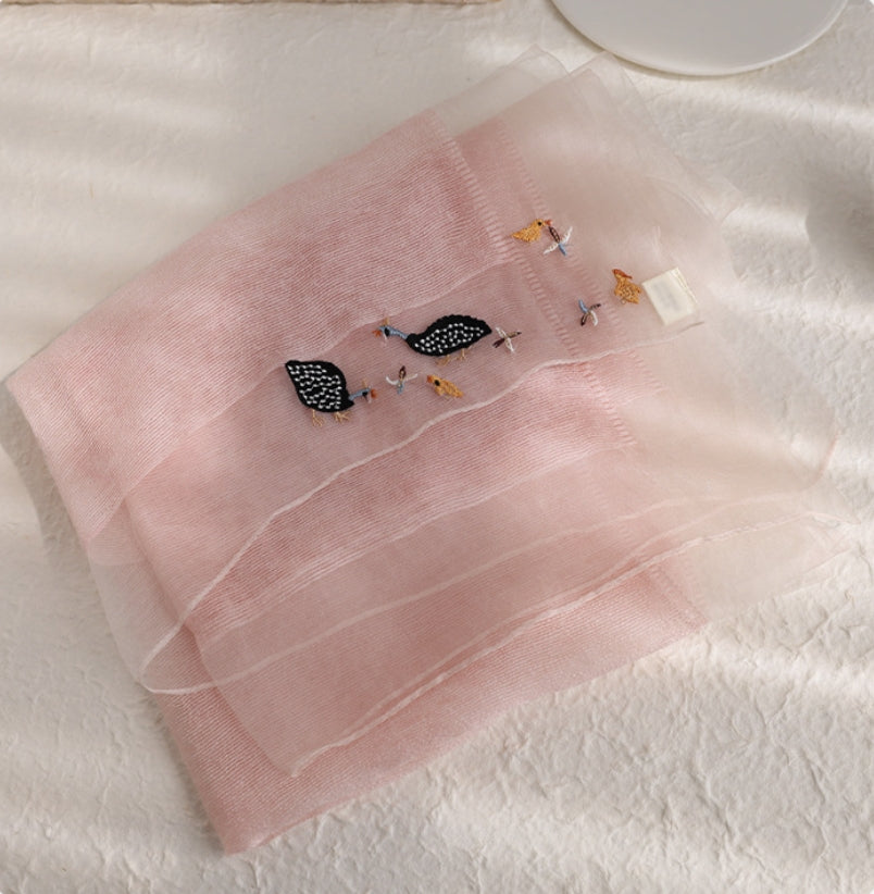 Embroidered Silk Scarf for Women – Lightweight Wrap - AOA Fashion Accessories