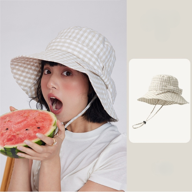 Gingham Bow Bucket Hat for Women – Cute Lightweight Sun Hat - AOA Fashion Accessories