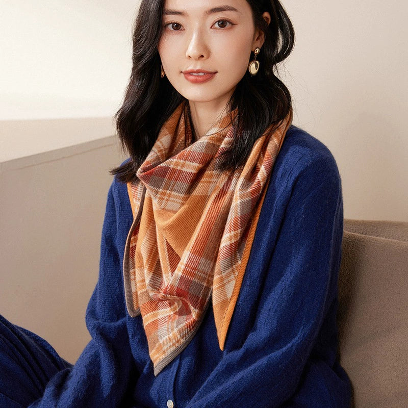 Classic Check Cashmere Triangle Scarf – Retro Chic Shawl | Multiple Colors