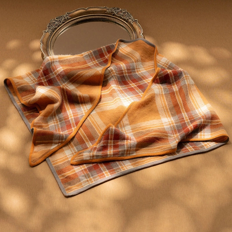 Classic Check Cashmere Triangle Scarf – Retro Chic Shawl | Multiple Colors