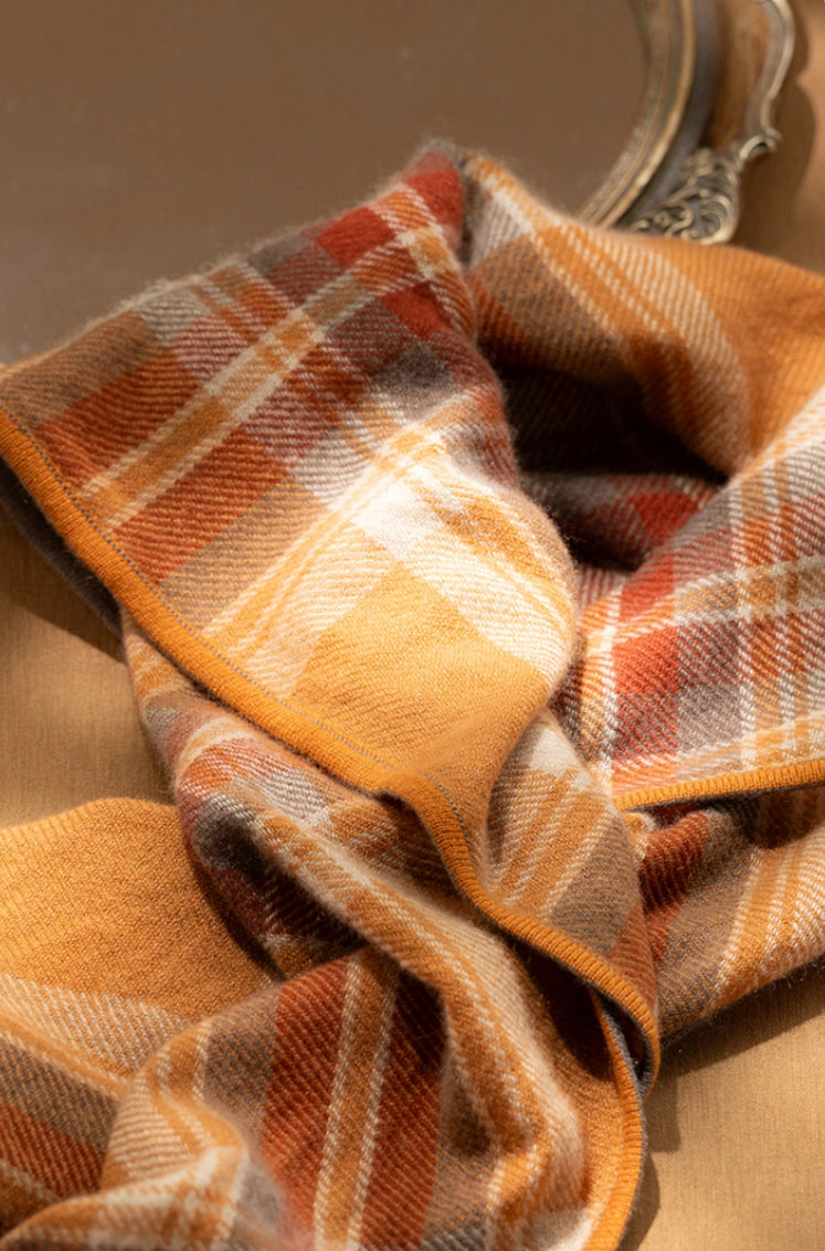 Classic Check Cashmere Triangle Scarf – Retro Chic Shawl | Multiple Colors