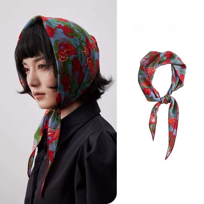 Triangle Silk Scarf - Pomegranate Butterfly Print | Multiple Colors