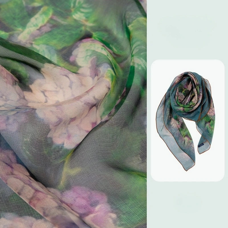 Luxury Silk Square Scarf - Plant-Dyed Floral Pattern - AOA Fashion Accessories