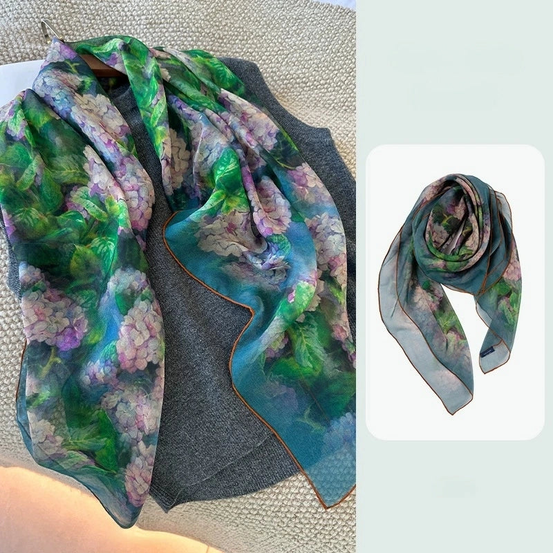 Luxury Silk Square Scarf - Plant-Dyed Floral Pattern - AOA Fashion Accessories