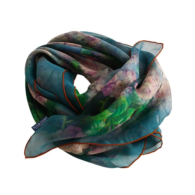 Luxury Silk Square Scarf - Plant-Dyed Floral Pattern - AOA Fashion Accessories