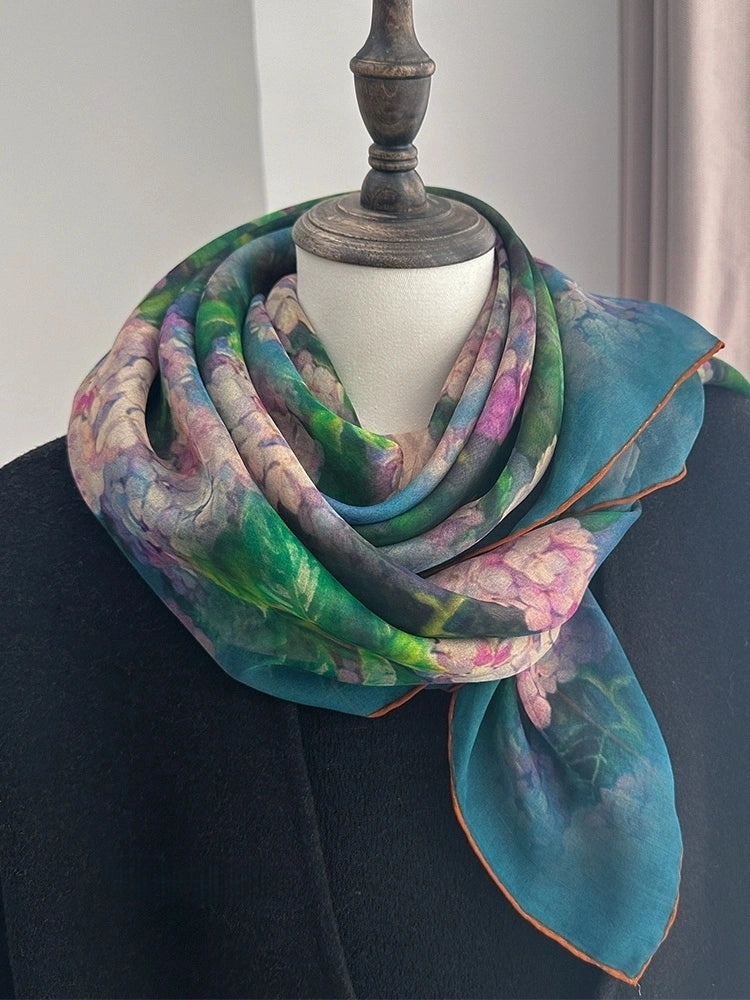 Luxury Silk Square Scarf - Plant-Dyed Floral Pattern - AOA Fashion Accessories