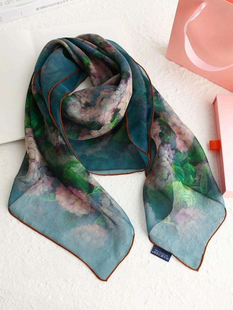 Luxury Silk Square Scarf - Plant-Dyed Floral Pattern - AOA Fashion Accessories