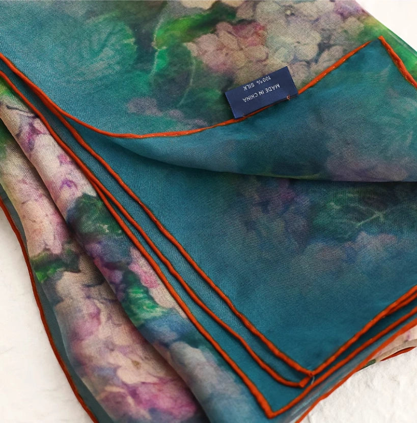 Luxury Silk Square Scarf - Plant-Dyed Floral Pattern - AOA Fashion Accessories