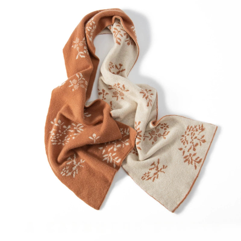 Reversible Cashmere Scarf - with Floral Jacquard Pattern | Multiple Colors