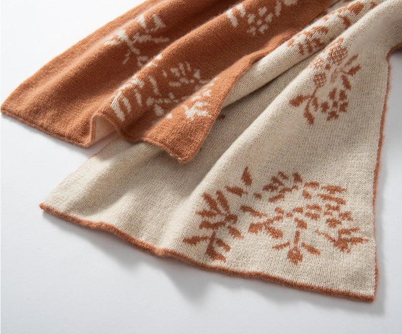 Reversible Cashmere Scarf - with Floral Jacquard Pattern | Multiple Colors