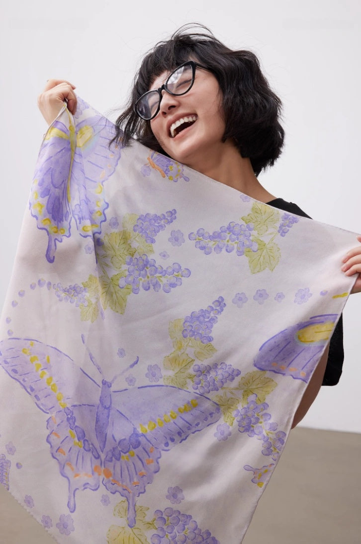Silk Square Scarf - Purple Butterfly Print