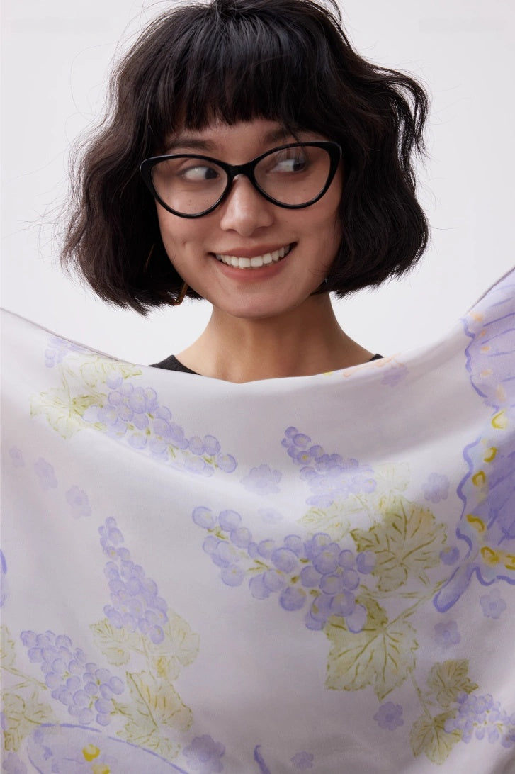 Silk Square Scarf - Purple Butterfly Print
