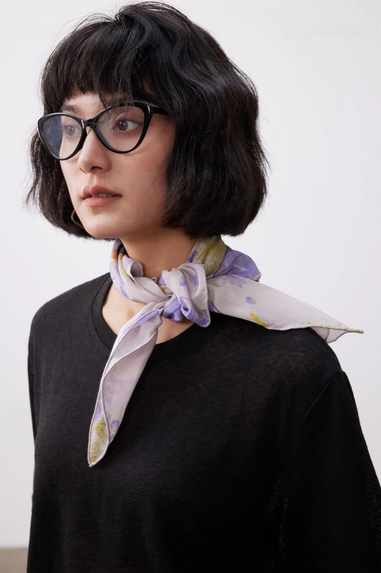 Silk Square Scarf - Purple Butterfly Print