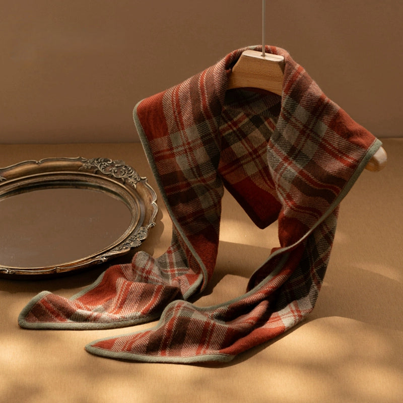 Classic Check Cashmere Triangle Scarf – Retro Chic Shawl | Multiple Colors