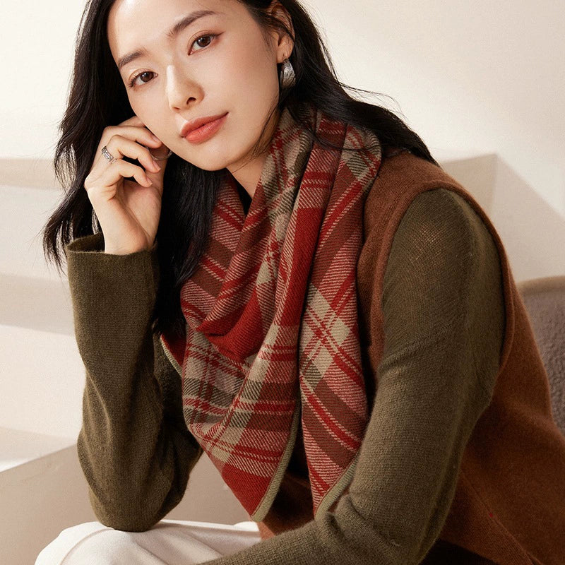 Classic Check Cashmere Triangle Scarf – Retro Chic Shawl | Multiple Colors