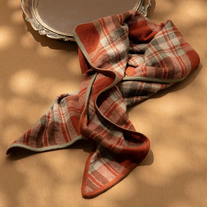Classic Check Cashmere Triangle Scarf – Retro Chic Shawl | Multiple Colors