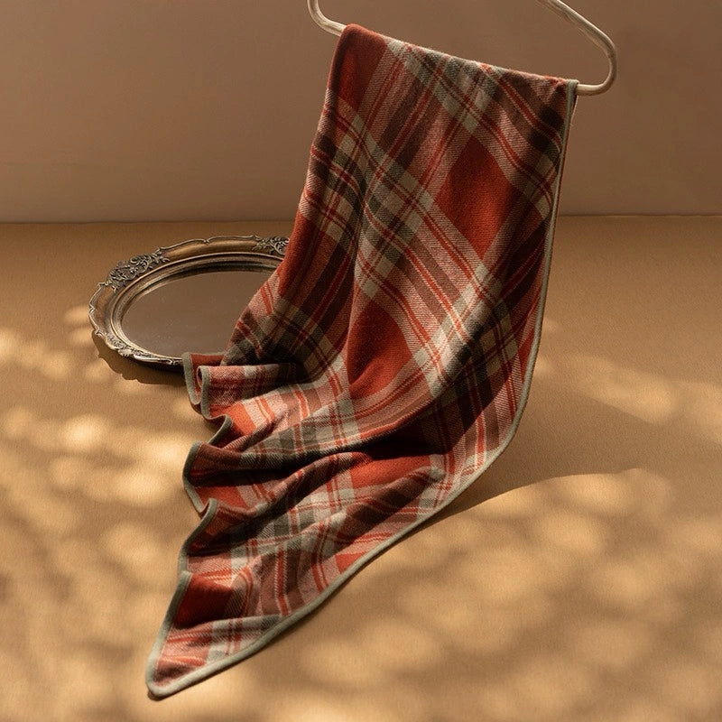 Classic Check Cashmere Triangle Scarf – Retro Chic Shawl | Multiple Colors