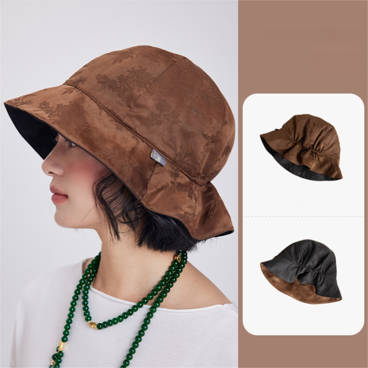 Silk Bucket Hat – Elegant Xiangyunsha Fabric, Dual-Wear Design - AOA Fashion Accessories