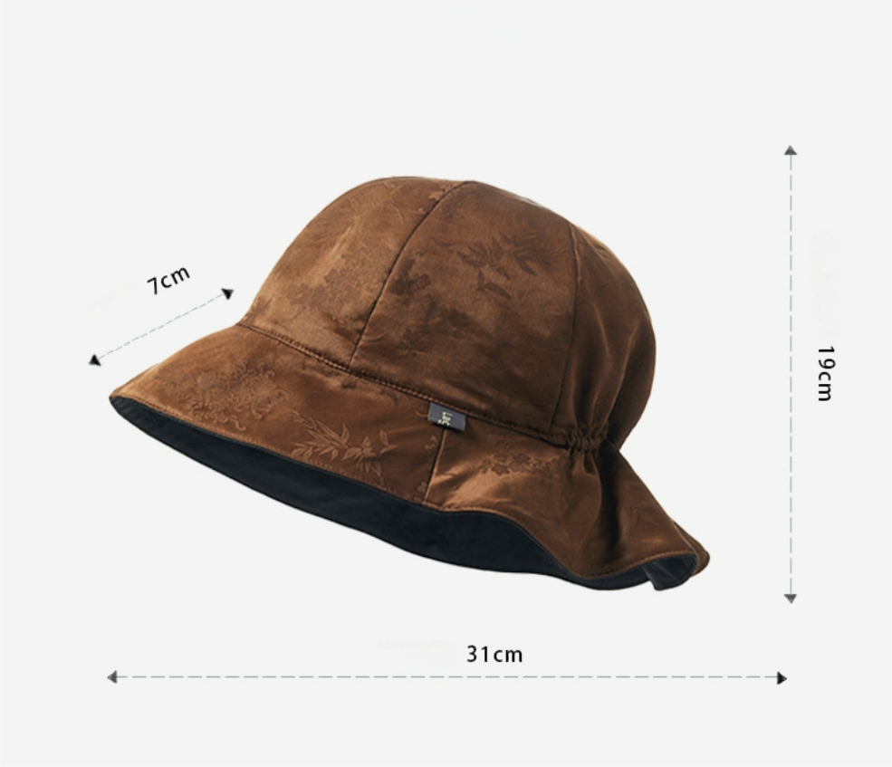 Silk Bucket Hat – Elegant Xiangyunsha Fabric, Dual-Wear Design - AOA Fashion Accessories
