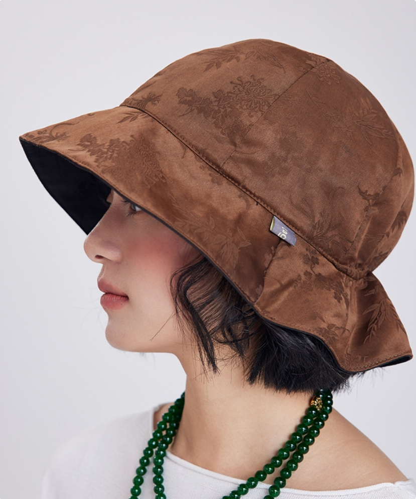 Silk Bucket Hat – Elegant Xiangyunsha Fabric, Dual-Wear Design - AOA Fashion Accessories