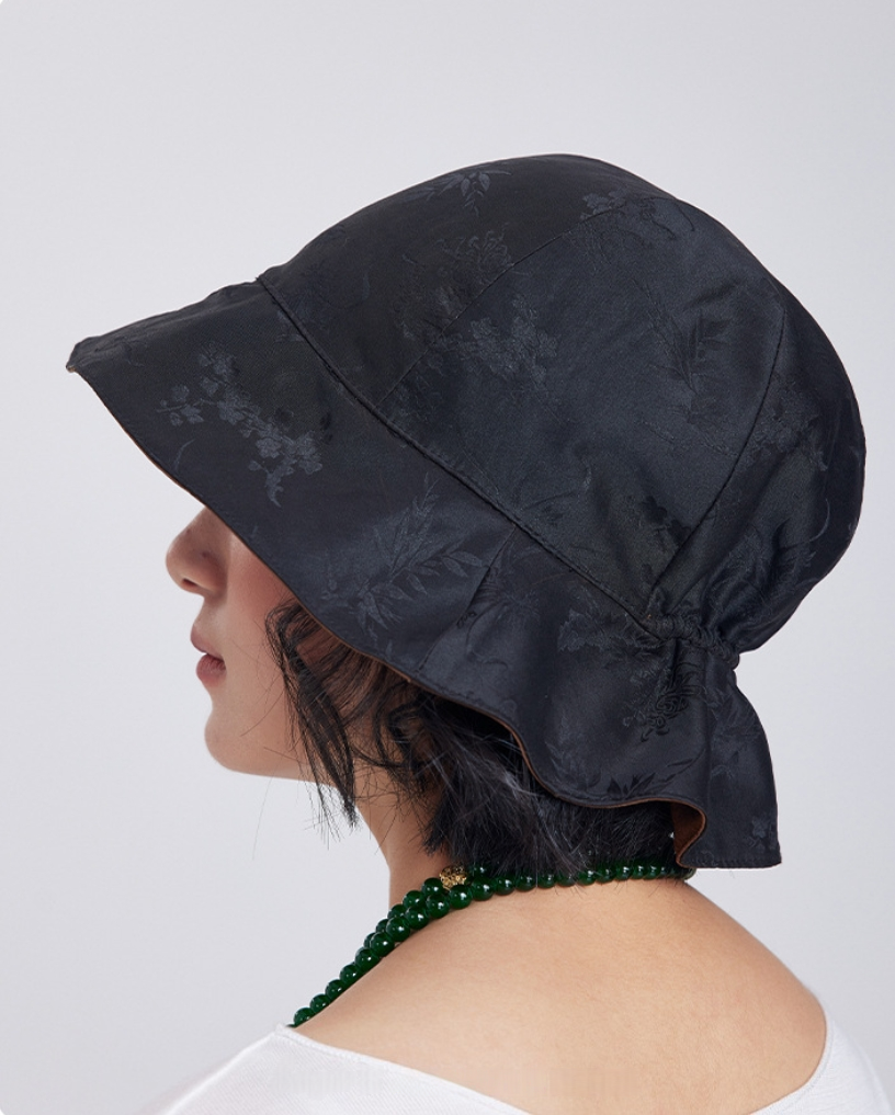 Silk Bucket Hat – Elegant Xiangyunsha Fabric, Dual-Wear Design - AOA Fashion Accessories