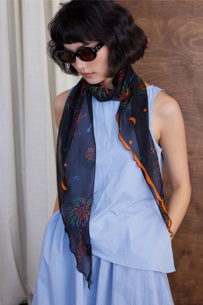 Lightweight Georgette Skinny Silk Scarf – Fireworks Print | Multiple Colors