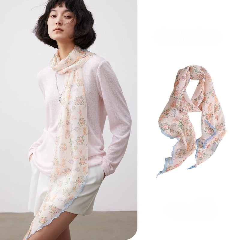 Lightweight Georgette Skinny Silk Scarf – Fireworks Print | Multiple Colors