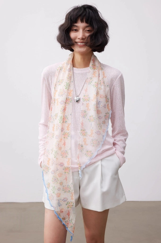 Lightweight Georgette Skinny Silk Scarf – Fireworks Print | Multiple Colors