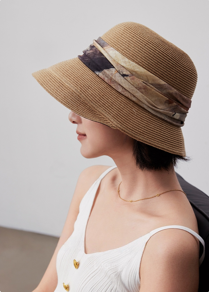 Straw Bucket Hat - Sunshade Sun Hat - AOA Fashion Accessories