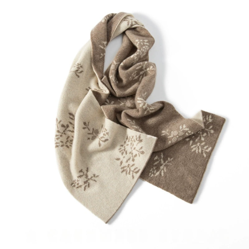 Reversible Cashmere Scarf - with Floral Jacquard Pattern | Multiple Colors
