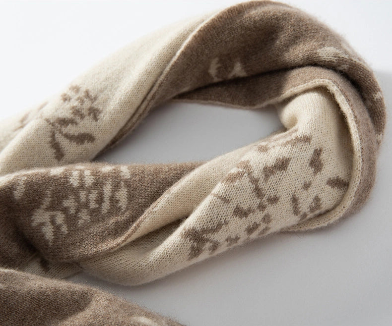 Reversible Cashmere Scarf - with Floral Jacquard Pattern | Multiple Colors