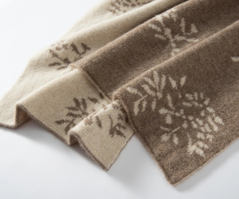 Reversible Cashmere Scarf - with Floral Jacquard Pattern | Multiple Colors