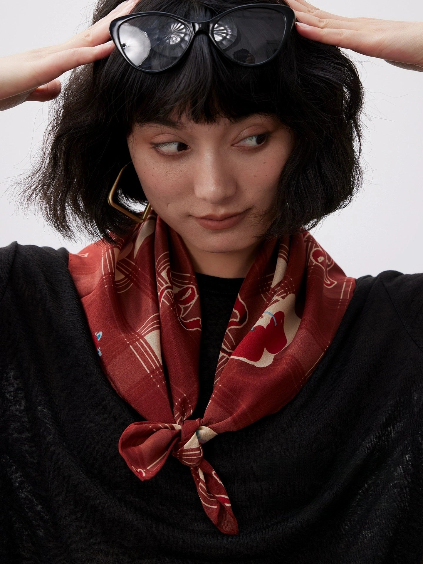 Silk Square Scarf – Vintage Cherry Plaid Print - AOA Fashion Accessories