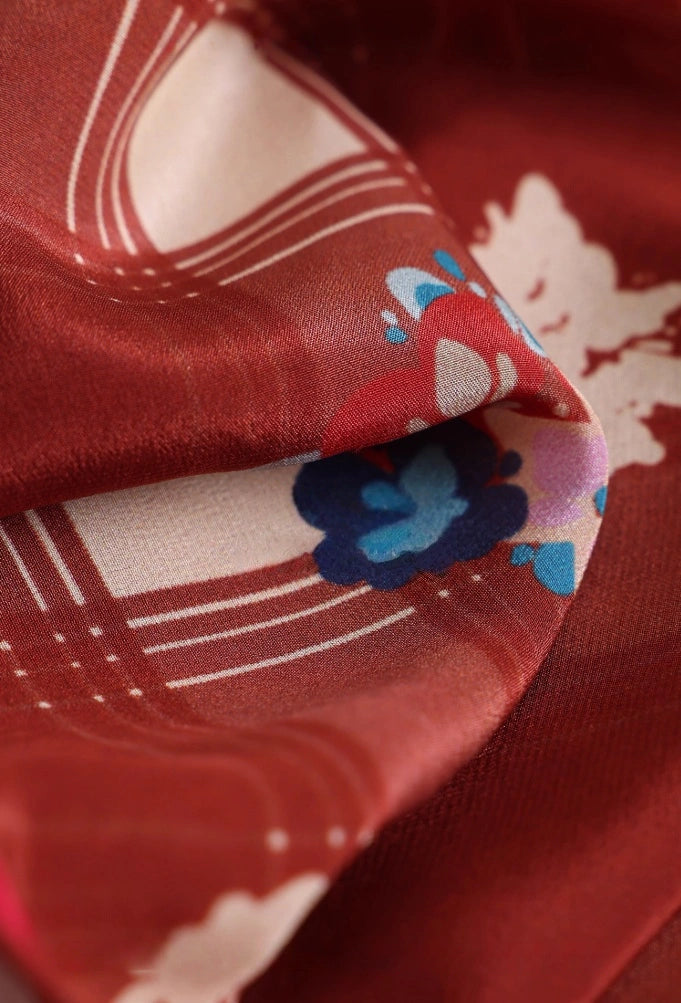 Silk Square Scarf – Vintage Cherry Plaid Print - AOA Fashion Accessories