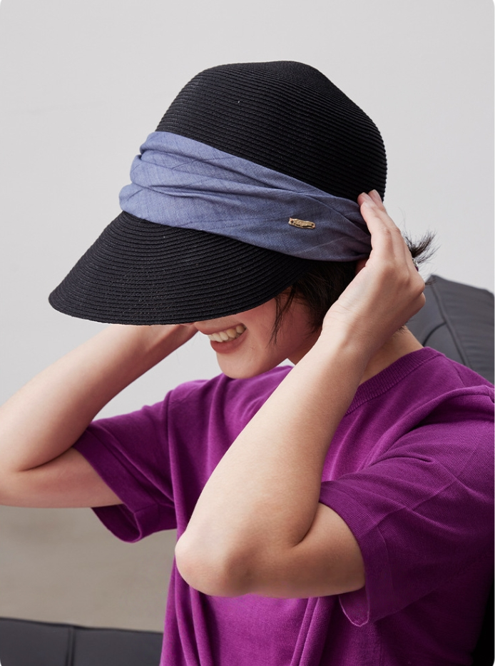 Wide Brim Sun Hat – With Pleated Decorative Band - AOA Fashion Accessories