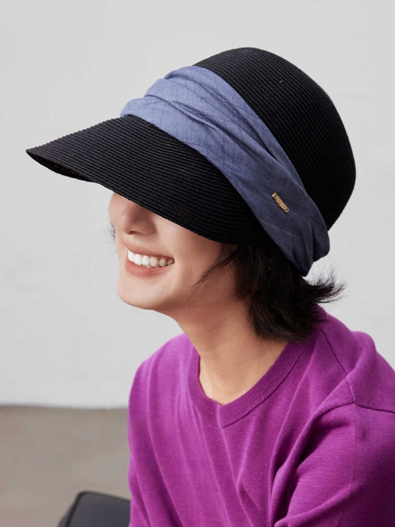 Wide Brim Sun Hat – With Pleated Decorative Band - AOA Fashion Accessories
