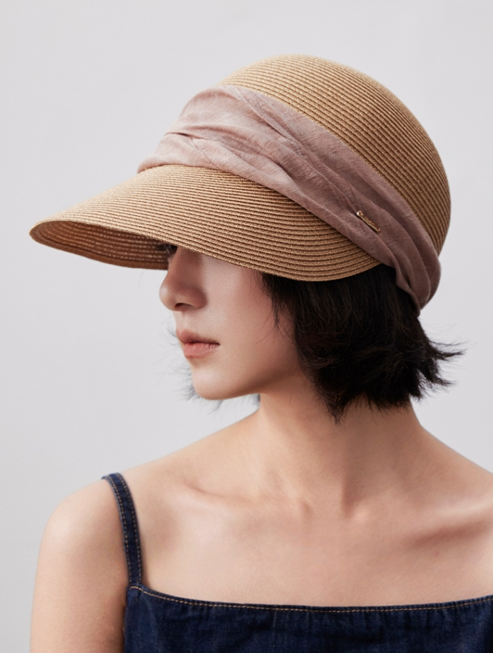 Wide Brim Sun Hat – With Pleated Decorative Band - AOA Fashion Accessories