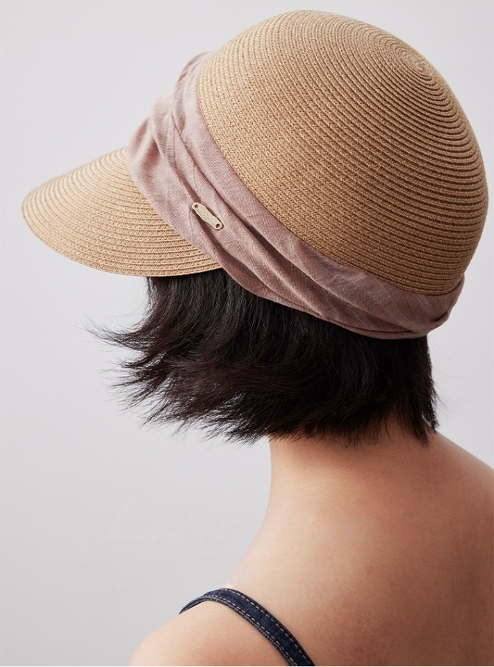 Wide Brim Sun Hat – With Pleated Decorative Band - AOA Fashion Accessories